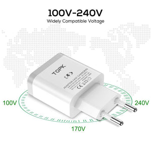 Planet Gates China / Only Micro Cable TOPK Mobile Phone Charger 18W Quick Charge 3.0 Fast USB Charger EU Plug Wall Travel Adapter for Samsung Galaxy S9/S8 Xiaomi LG