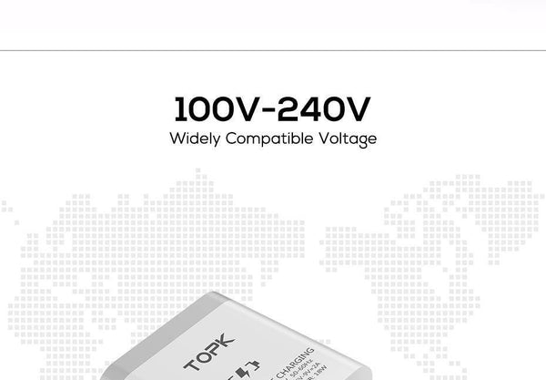 Planet Gates China / Only Micro Cable TOPK Mobile Phone Charger 18W Quick Charge 3.0 Fast USB Charger EU Plug Wall Travel Adapter for Samsung Galaxy S9/S8 Xiaomi LG