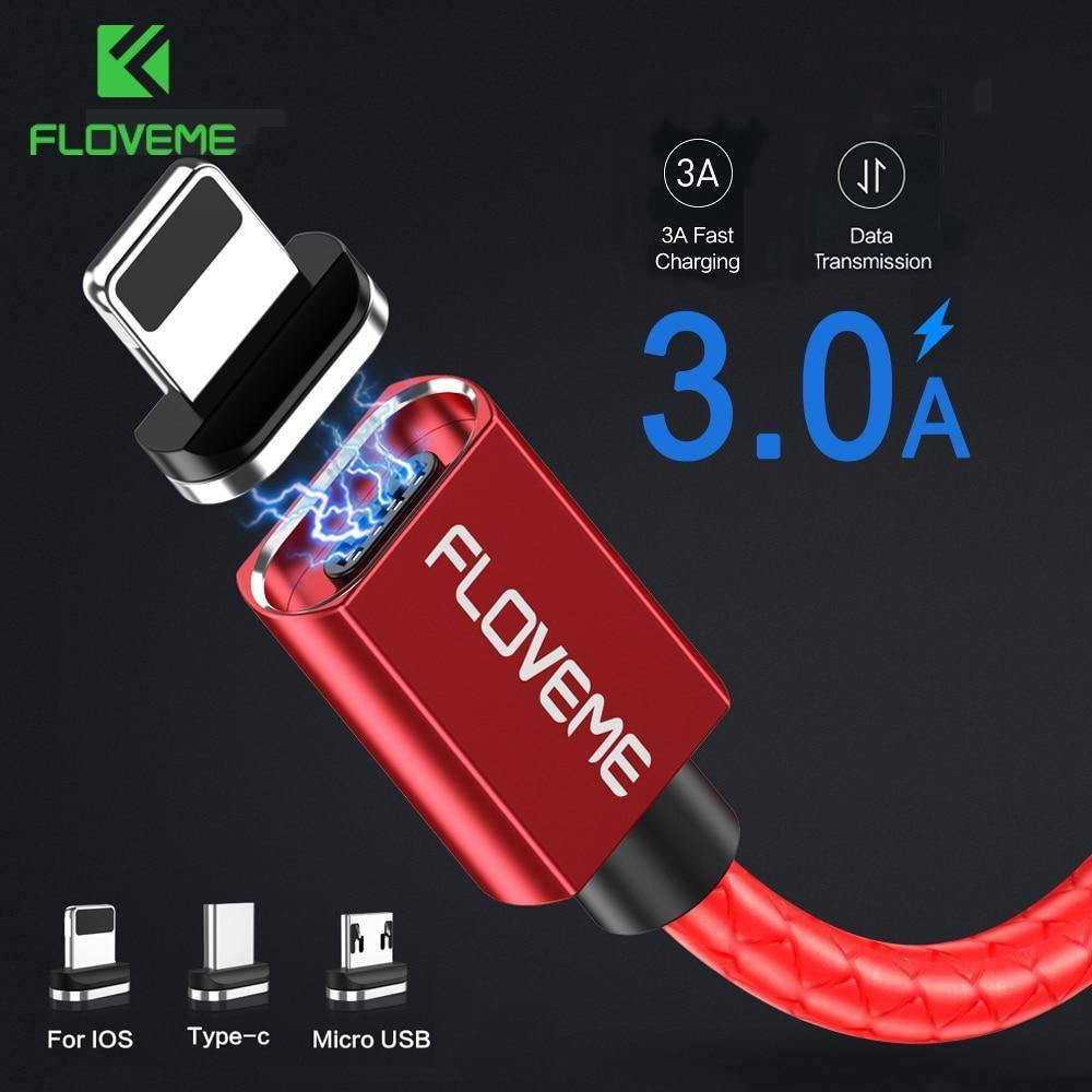 Planet Gates China / Only Plug / For Apple iPhone FLOVEME 3A Magnetic Cable Micro USB Type C Cable For iPhone 1M Fast Charging USB C Phone Magnet Charger For Samsung Xiaomi Cabo