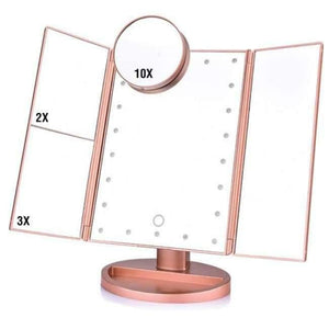 Planet Gates China / Pink 22 LED Touch Screen Makeup Mirror 1X 2X 3X 10X  Magnifying Mirrors 4 in 1 Tri-Folded  Desktop Mirror Lights Health Beauty Tool