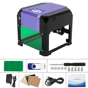 Planet Gates China / Purple / US Plug 3000mw CNC Laser Engraver DIY Logo Mark Printer Cutter Laser Engraving Machine Woodworking 80x80mm Engraving Range 3W Mini Laser