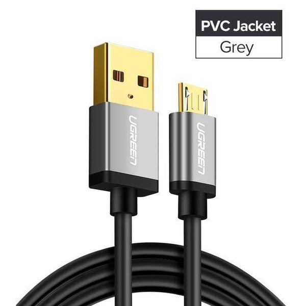 Planet Gates China / PVC Grey / 50cm Ugreen Micro USB Cable 2.4A Fast Charging Data Cable for Xiaomi Redmi Note Huawei HTC Mobile Phone Charger Cable Micro USB Cord