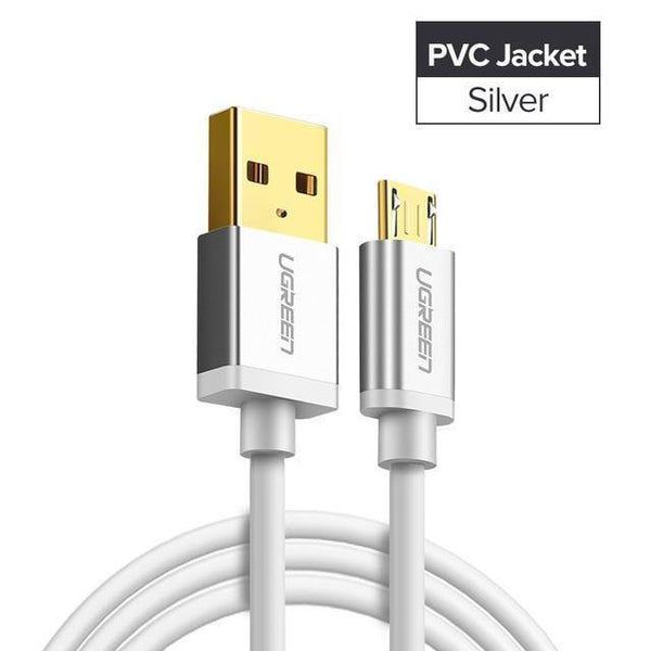 Planet Gates China / PVC Silver / 50cm Ugreen Micro USB Cable 2.4A Fast Charging Data Cable for Xiaomi Redmi Note Huawei HTC Mobile Phone Charger Cable Micro USB Cord