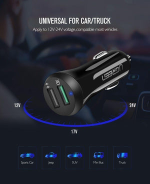 Planet Gates China / QC3.0 and 5V2.4A Ugreen Car USB Charger Quick Charge 3.0 Mobile Phone Charger Dual USB Fast QC 3.0 Car Charger for Samsung Xiaomi Tablet Charger