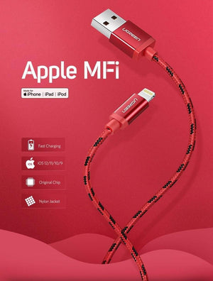 Planet Gates China / Red / 25cm Ugreen for iPhone Cable Lightning to USB Cable for iPhone 8 Xs Max XR 7 Fast Charging Cable Mobile Phone Cable USB Charger Cord