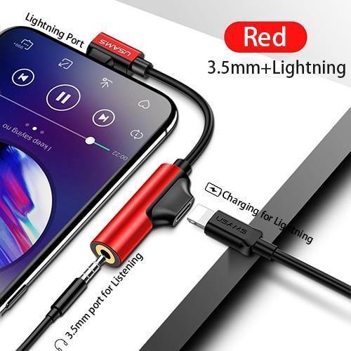 Planet Gates China / Red 3.5 and iOS Aux Audio Cable Adapter Lightning to 3.5mm audio Earphone Headphone Charging Adapter USB Cable For iPhone 7 cable Adapter
