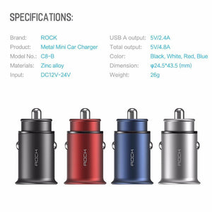 Planet Gates China / Red 4.8A Rock 5V 4.8A Dual USB Car Charger for iPhone Samsung Huawei Xiaomi Mobile Phone Fast Car Phone Charger USB Travel Car-Charger