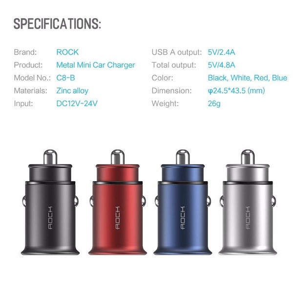 Planet Gates China / Red 4.8A Rock 5V 4.8A Dual USB Car Charger for iPhone Samsung Huawei Xiaomi Mobile Phone Fast Car Phone Charger USB Travel Car-Charger