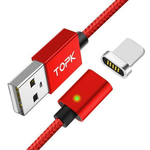 Planet Gates China / Red Cable / 1M For 8-Pin TOPK Magnetic USB Cable For iPhone Xs Max Micro USB Type C Magnet Charger  Data Charging Moblie Phone Cables for Samsung Xiaomi