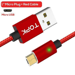 Planet Gates China / Red Cable / 1m TOPK 1M(3.3ft) FLine-Mini LED Magnetic Cable for Samsung S7 Micro USB Devices Mobile Phone Cable Magnet Charger Microusb Cable
