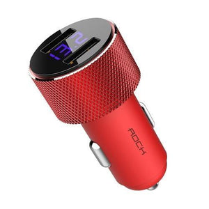 Planet Gates China / Red Car Charger ROCK Mini Dual USB Car Charger LED Display Universal 3.4A Mobile Phone Tablet Fast Charging Usb Charger for Car 2 Usb Adapter