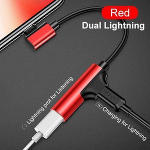Planet Gates China / Red  Dual iOS New Aux Audio Cable Adapter Lightning to 3.5mm audio Earphone Headphone Charging Adapter USB Cable For iPhone 7 cable Adapter