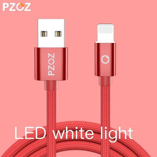 Planet Gates China / Black LED / 1M PZOZ LED Light Cable Fast Charger Mobile Phone 8 Pin USB Cable For iphone Xs Max Xr 6 s Plus X 8 7 5 SE 6s iPad charging cord 2m