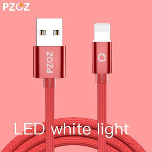 Planet Gates China / Red LED / 1M PZOZ LED Light Cable Fast Charger Mobile Phone 8 Pin USB Cable For iphone Xs Max Xr 6 s Plus X 8 7 5 SE 6s iPad charging cord 2m