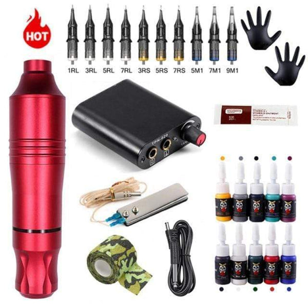 Planet Gates China / Red Tattoo Kit Professional Tattoo Machine Kit Tattoo Power Supply Rotary Tattoo Pen Machine With Cartridges Needle For Tattoo Beginners Artist