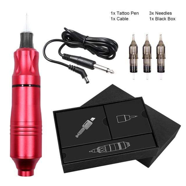 Planet Gates China / Red tattoo machine Tattoo Machine Kit Complete Rotary Pen Eyebrow Cartridge Tattoo Machine Set Professional Tattoo Kits for Tattoo Body Art
