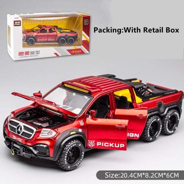 Planet Gates Diecast 1:28 Big Almost Real Car Model pick-up truck sound flashing machinery pull back wheels metal Alloy toy car for kids gift
