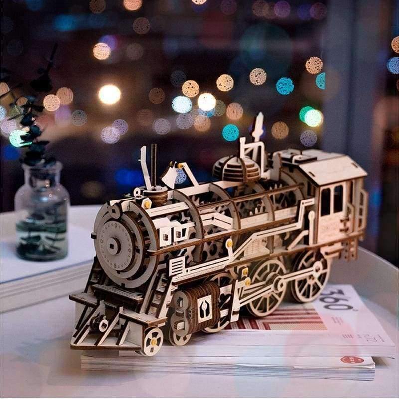 Robotime Diy Clockwork Gear Drive Locomotive 3d Wooden Model Building Kits Toys Hobbies T For