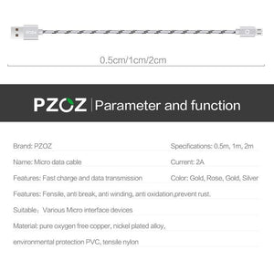 Planet Gates China / Rose gold / 2m PZOZ Micro USB Cable Fast Charging Phone Charger adapter Data Cabel For Samsung Xiaomi Huawei MEIZU SONY Android Charge Microusb