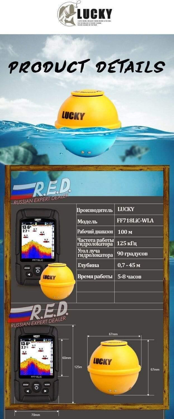 Planet Gates China Russian Version Color Screen Wireless Fish Finder Rechargeable Battery 100m Operational Range Waterproof