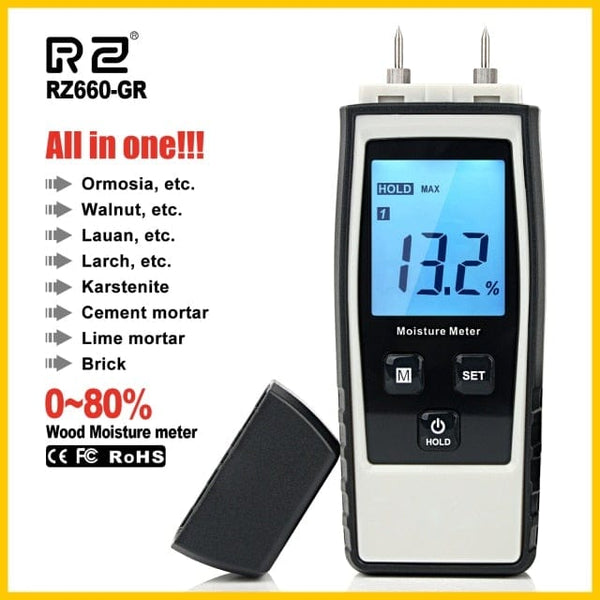 Planet Gates China / RZ660-GR RZ Wood Moisture Meter Hygrometer Timber Damp Detector Tree Density Digital Wood Humidity Tester