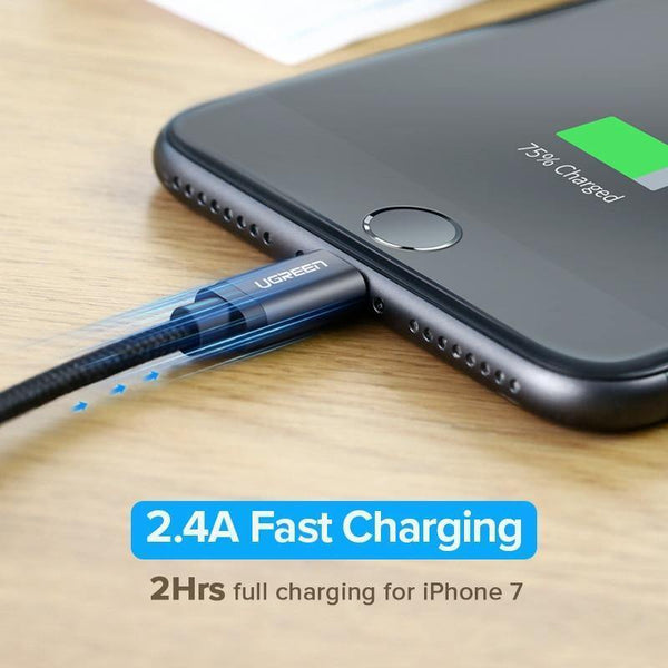 Planet Gates China / Silver / 1m Ugreen MFi USB Cable for iPhone Xs Max 7 Plus 2.4A Fast Charging Lightning Cable for iPhone 6 USB Data Cable Phone Charger Cable