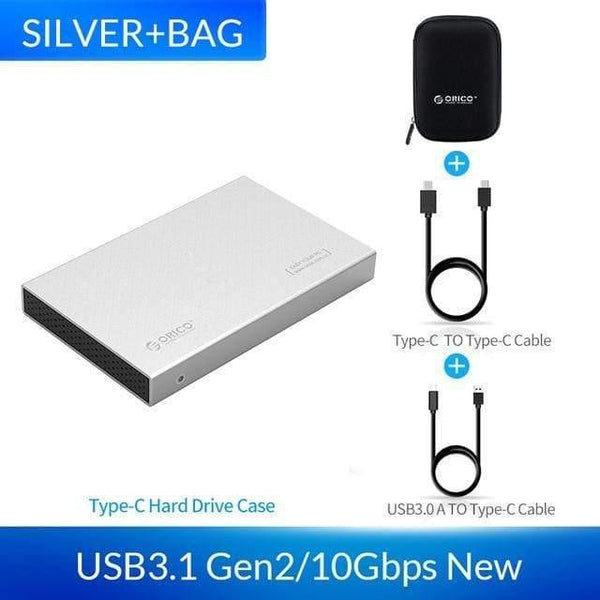 Planet Gates China / Silver Add Bag HDD Case 2.5 inch SATA to USB 3.1 Type C Gen 2 Case for Samsung Seagate SSD 4TB Hard Disk Drive Box External HDD Enclosure