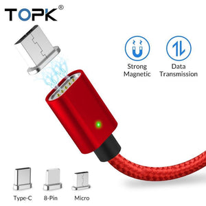 Planet Gates China / Silver Cable / 1M For 8-Pin TOPK Magnetic USB Cable For iPhone Xs Max Micro USB Type C Magnet Charger  Data Charging Moblie Phone Cables for Samsung Xiaomi