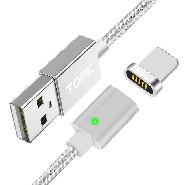 Planet Gates China / Silver Cable / 1M For 8-Pin TOPK Magnetic USB Cable For iPhone Xs Max Micro USB Type C Magnet Charger  Data Charging Moblie Phone Cables for Samsung Xiaomi
