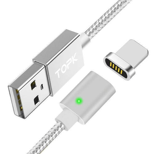 Planet Gates China / Silver Cable / 1M For 8-Pin TOPK Magnetic USB Cable For iPhone Xs Max Micro USB Type C Magnet Charger  Data Charging Moblie Phone Cables for Samsung Xiaomi