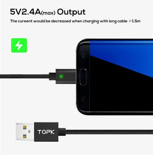 Planet Gates China / Silver Cable / 1M For 8-Pin TOPK Magnetic USB Cable For iPhone Xs Max Micro USB Type C Magnet Charger  Data Charging Moblie Phone Cables for Samsung Xiaomi