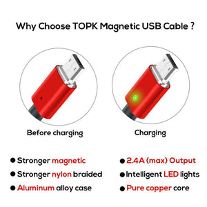 Planet Gates China / Silver Cable / 1M For 8-Pin TOPK Magnetic USB Cable For iPhone Xs Max Micro USB Type C Magnet Charger  Data Charging Moblie Phone Cables for Samsung Xiaomi