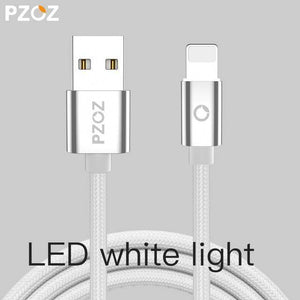 Planet Gates China / Silver LED / 1M PZOZ LED Light Cable Fast Charger Mobile Phone 8 Pin USB Cable For iphone Xs Max Xr 6 s Plus X 8 7 5 SE 6s iPad charging cord 2m