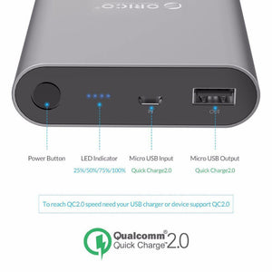 Planet Gates China / Silver ORICO Q1 QC2.0 Power Bank Aluminum 10400mAh Quick Charger 5V2A / 9V1.8A / 12V1.5A Portable and Universal
