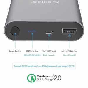 Planet Gates China / Silver ORICO Q1 QC2.0 Power Bank Aluminum 10400mAh Quick Charger 5V2A / 9V1.8A / 12V1.5A Portable and Universal