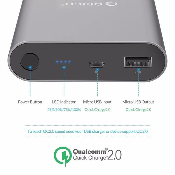 Planet Gates China / Silver ORICO Q1 QC2.0 Power Bank Aluminum 10400mAh Quick Charger 5V2A / 9V1.8A / 12V1.5A Portable and Universal