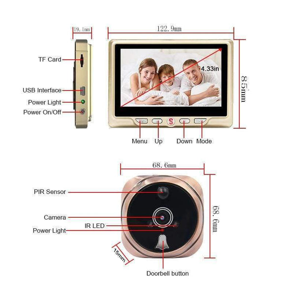 Saful Digital Peephole Video Camera Door Bell Video-eye with TF Card Taking Photo Door Peephole Viewer Monitor for Home