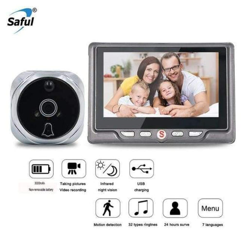 Planet Gates China / silver Saful Digital Peephole Video Camera Door Bell Video-eye with TF Card Taking Photo Door Peephole Viewer Monitor for Home