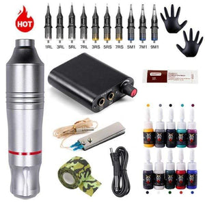 Planet Gates China / Silver Tattoo Kit Professional Tattoo Machine Kit Tattoo Power Supply Rotary Tattoo Pen Machine With Cartridges Needle For Tattoo Beginners Artist