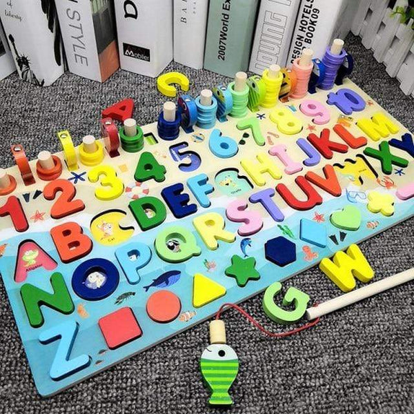 Planet Gates China / Six in one board Montessori Educational Wooden Toys Children Busy Board Math Fishing Children's Wooden Preschool Montessori Toy Counting Geometry