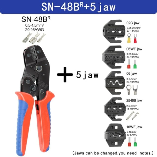 Planet Gates China / SN-48B 5 jaw Crimping Pliers Set SN-48BS(=SN-48B+SN-28B) Jaw Kit for 2.8 4.8 6.3 VH3.96/Tube/Insulation Terminals Electrical Clamp Min Tools