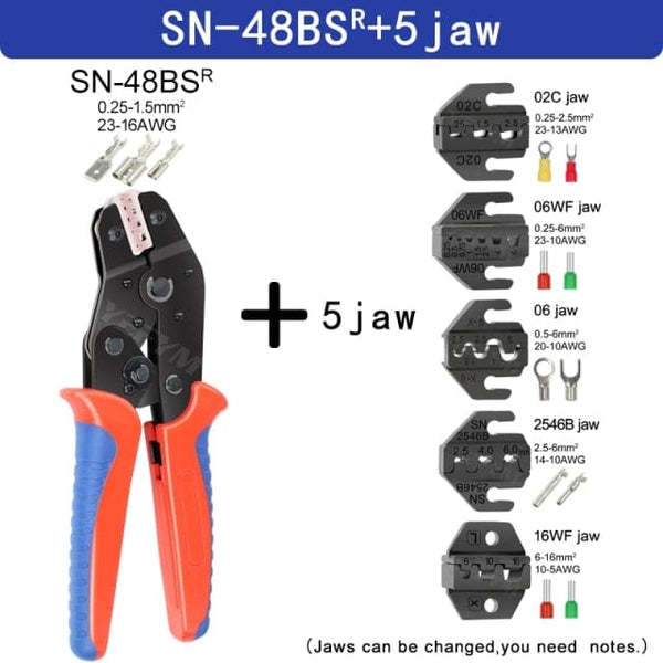 Planet Gates China / SN-48BS 5 jaw Crimping Pliers Set SN-48BS(=SN-48B+SN-28B) Jaw Kit for 2.8 4.8 6.3 VH3.96/Tube/Insulation Terminals Electrical Clamp Min Tools