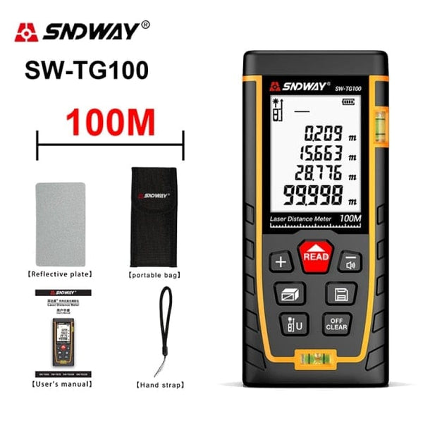 Planet Gates China / SW-TG100 100M SNDWAY Laser Rangefinder High Accurate Roulette Laser Distance Meter Measuring 40M 100M 120M Digital Tape Measure Range Finder