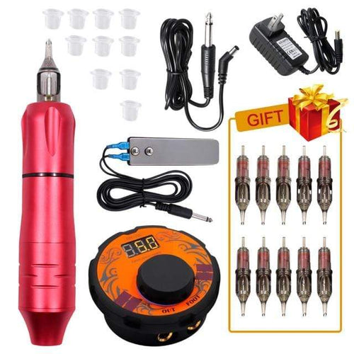 Planet Gates China / Tattoo Kit red Tattoo Machine Kit Tattoo Power Supply Rotary Pen With Cartridges Needles For Permanent Makeup Eyebrow Microblading