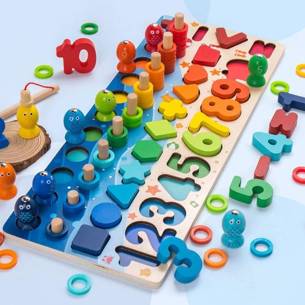 Planet Gates China / Thickened round fish Montessori Educational Wooden Toys Children Busy Board Math Fishing Children's Wooden Preschool Montessori Toy Counting Geometry