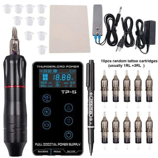 Planet Gates China / TP5 kit black Tattoo Machine Kit Tattoo Power Supply Rotary Pen With Cartridges Needles For Permanent Makeup Eyebrow Microblading Needles