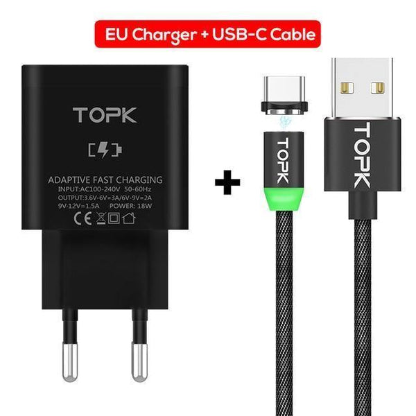 Planet Gates China / Type-C and EU Charge TOPK 18W Quick Charge 3.0 USB Charger for Samsung Xiaomi Huawei OnePlus LG Mobile Phone Charger With Fast USB Charging Cable