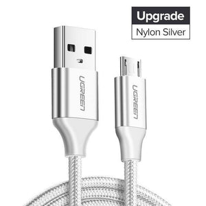 Planet Gates China / Upgrade Silver / 25cm Ugreen Micro USB Cable 2.4A Fast Charging Data Cable for Xiaomi Redmi Note Huawei HTC Mobile Phone Charger Cable Micro USB Cord