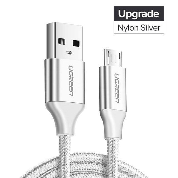 Planet Gates China / Upgrade Silver / 25cm Ugreen Micro USB Cable 2.4A Fast Charging Data Cable for Xiaomi Redmi Note Huawei HTC Mobile Phone Charger Cable Micro USB Cord