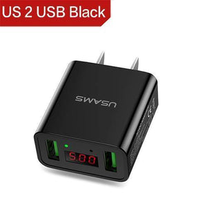 Planet Gates China / US 2USB Black USAMS 2/3 Port USB Phone Charger LED Display EU/US Plug The Max 2.4A Smart Fast Charging Mobile Wall Charger for iPhone iPad